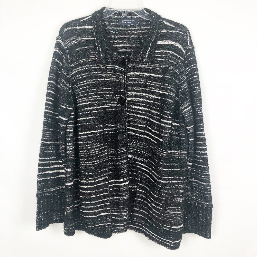 Jones New York Wool Blend Space Dye Button Front Sweater